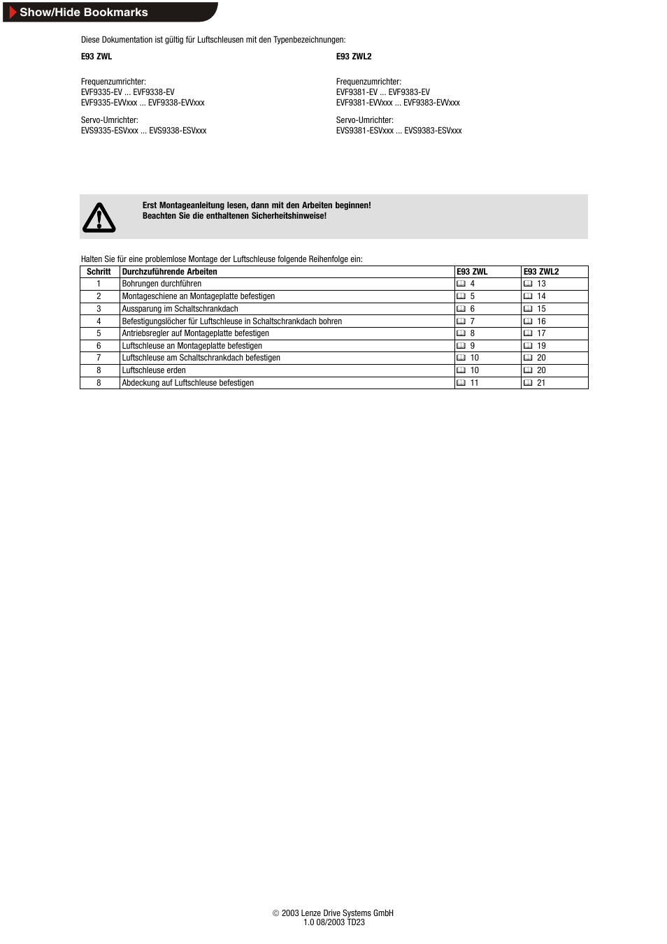 Diese dokumentation ist gültig für | Lenze E93ZWLX User Manual | Page 2 / 77