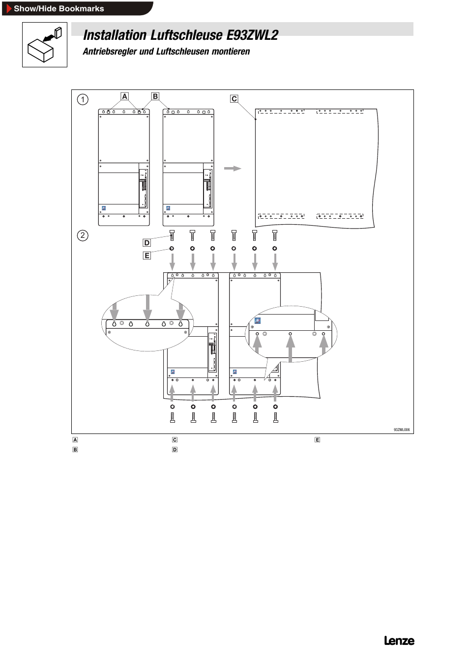 Installation luftschleuse e93zwl2 | Lenze E93ZWLX User Manual | Page 22 / 77