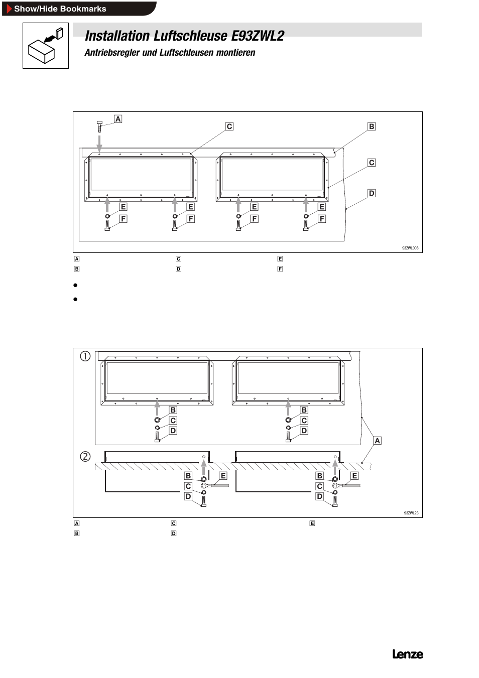 4 luftschleusen erden, Luftschleusen erden, Installation luftschleuse e93zwl2 | Lenze E93ZWLX User Manual | Page 24 / 77