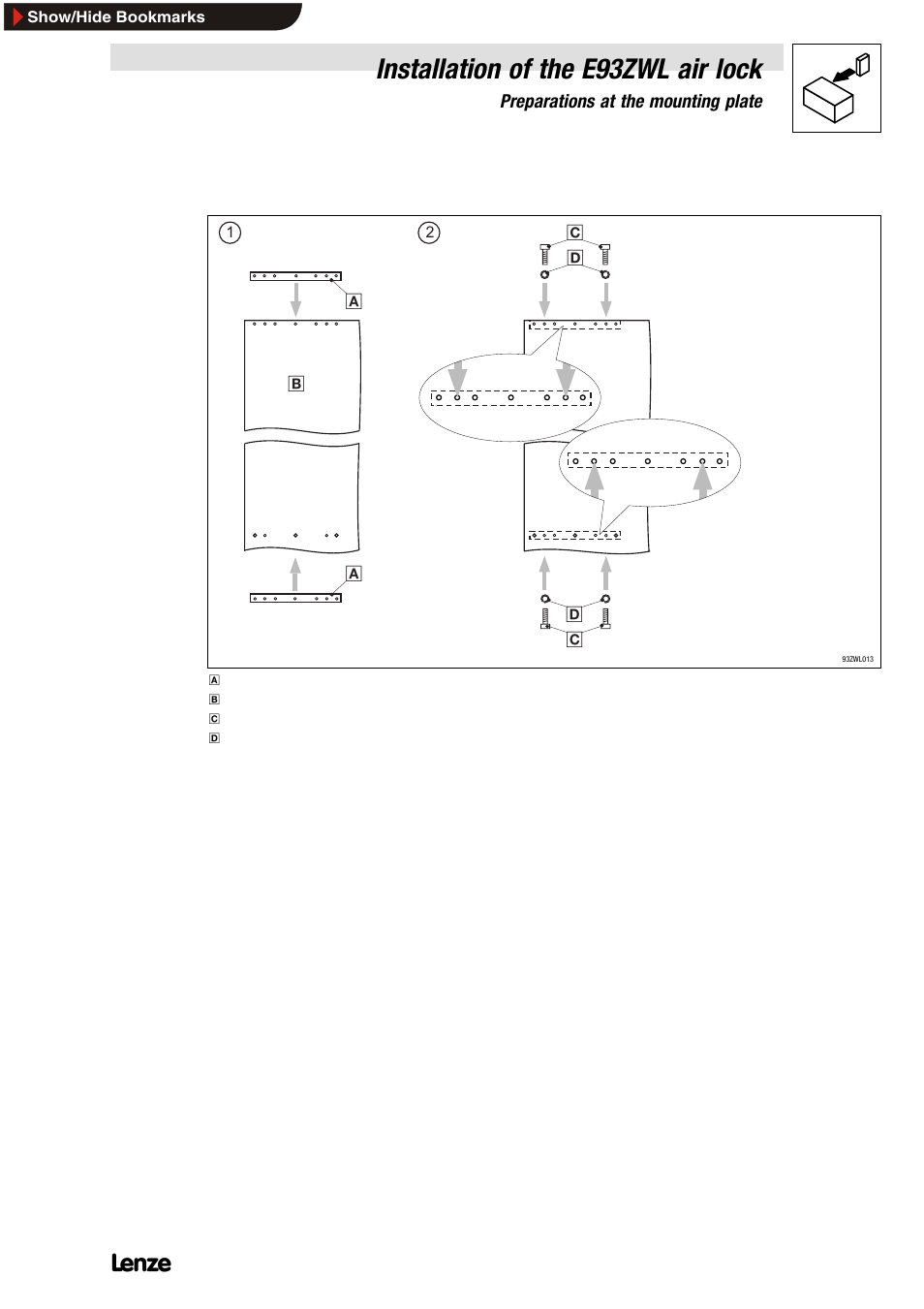 2 fix mounting rails to mounting plate, Installation of the e93zwl air lock | Lenze E93ZWLX User Manual | Page 33 / 77