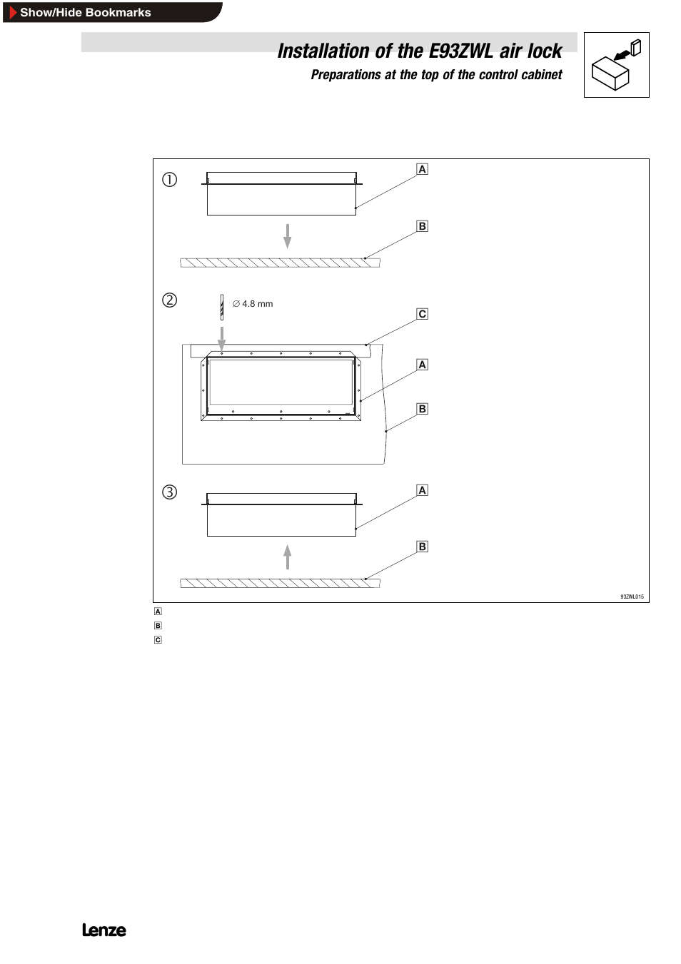 Installation of the e93zwl air lock | Lenze E93ZWLX User Manual | Page 35 / 77