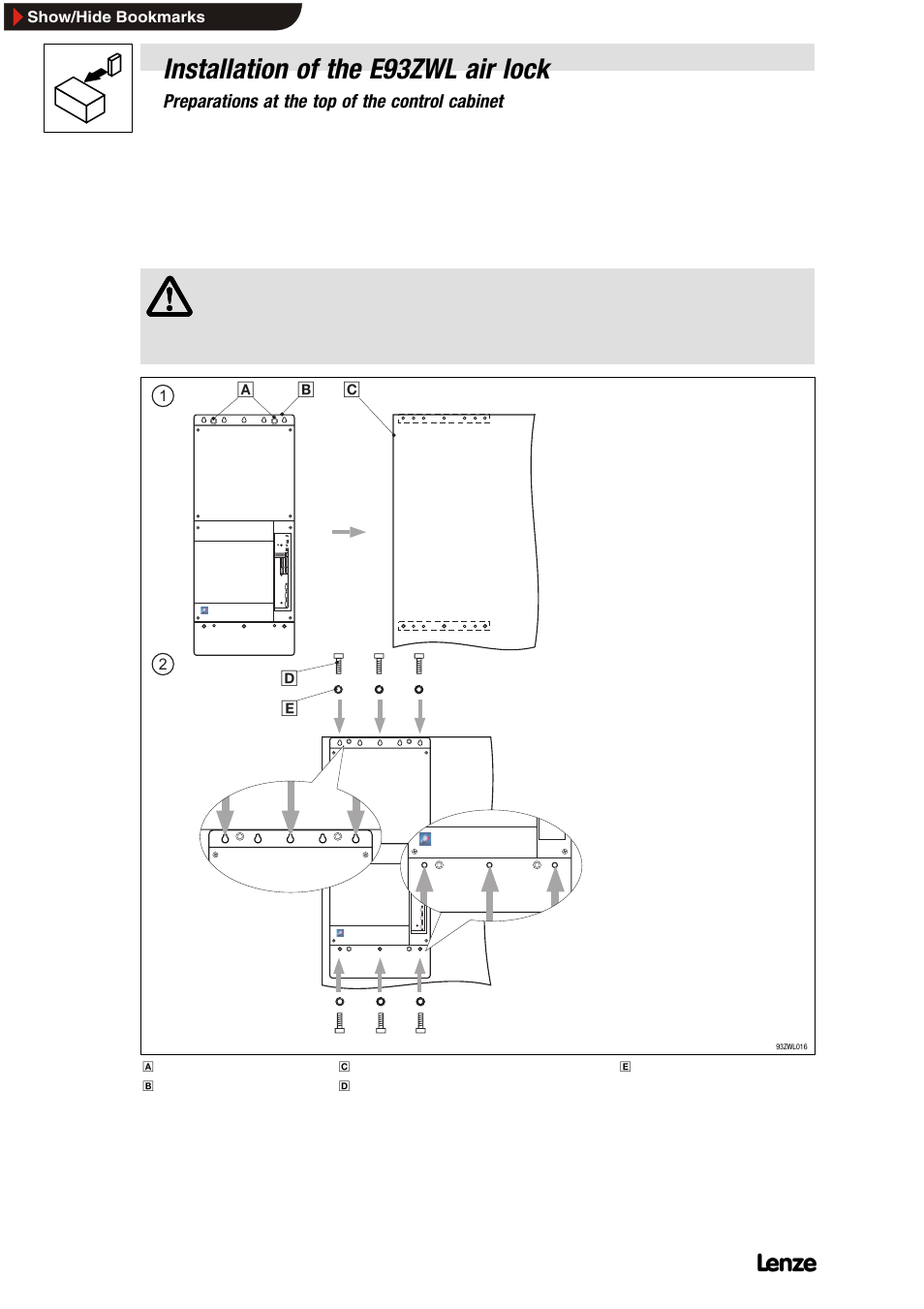 4 mounting of controller and air lock, 1 fix controller on mounting plate, Installation of the e93zwl air lock | Lenze E93ZWLX User Manual | Page 36 / 77