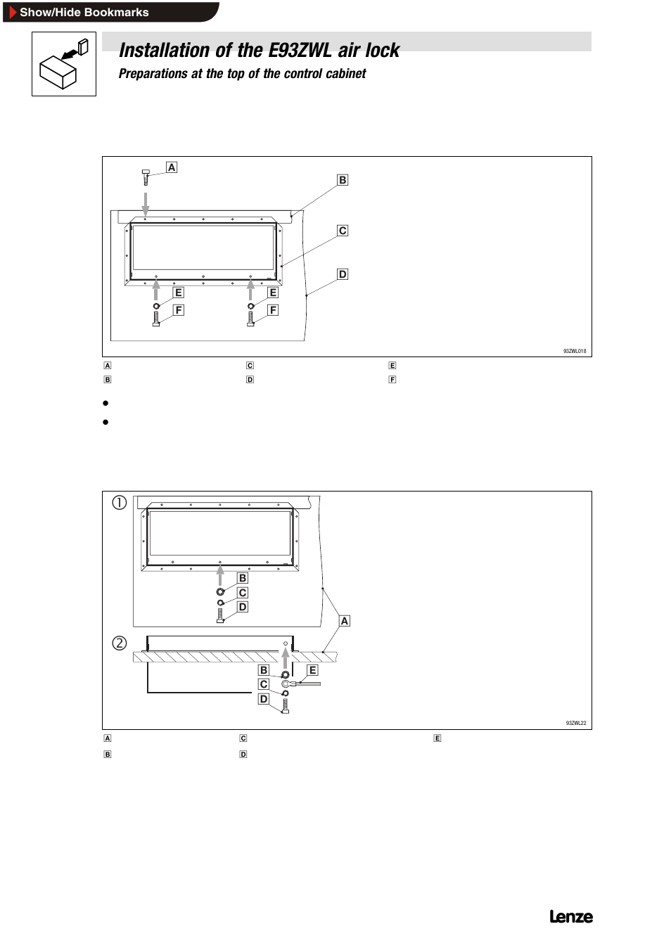 4 ground air lock, Installation of the e93zwl air lock | Lenze E93ZWLX User Manual | Page 38 / 77