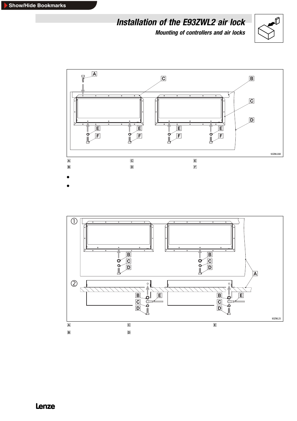 4 ground air locks, Installation of the e93zwl2 air lock | Lenze E93ZWLX User Manual | Page 47 / 77