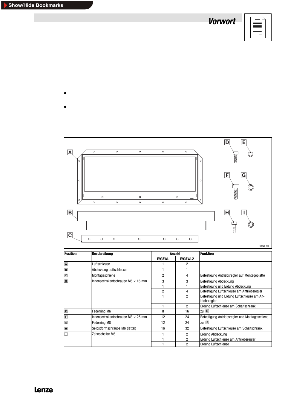 1 vorwort, 1 über diese montageanleitung, 2 lieferumfang | Vorwort, Über diese montageanleitung, Lieferumfang, 1vorwort | Lenze E93ZWLX User Manual | Page 5 / 77