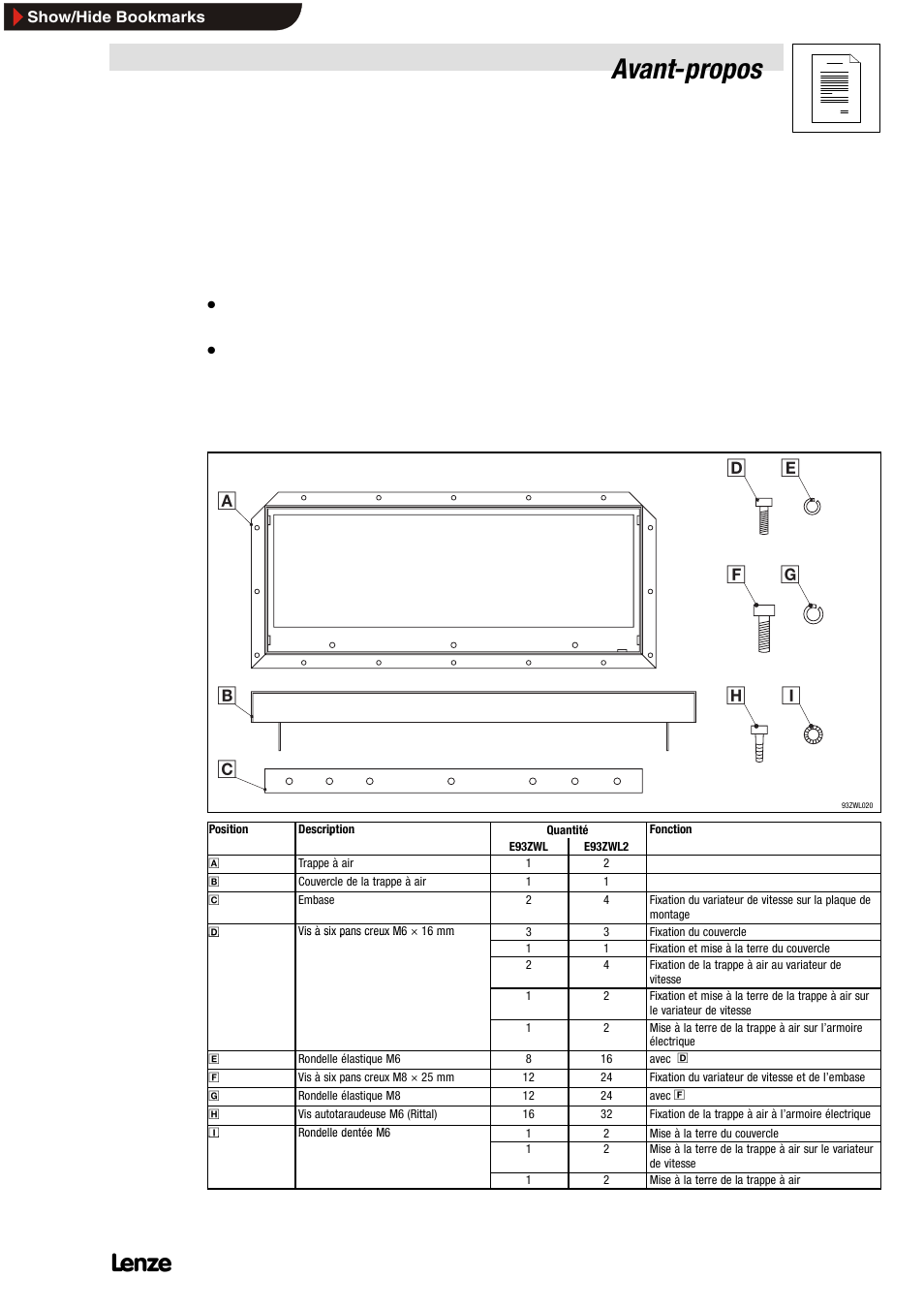 1 avant-propos, 1 comment utiliser ces instructions de montage, 2 equipement livré | Avant-propos, 1avant-propos | Lenze E93ZWLX User Manual | Page 53 / 77