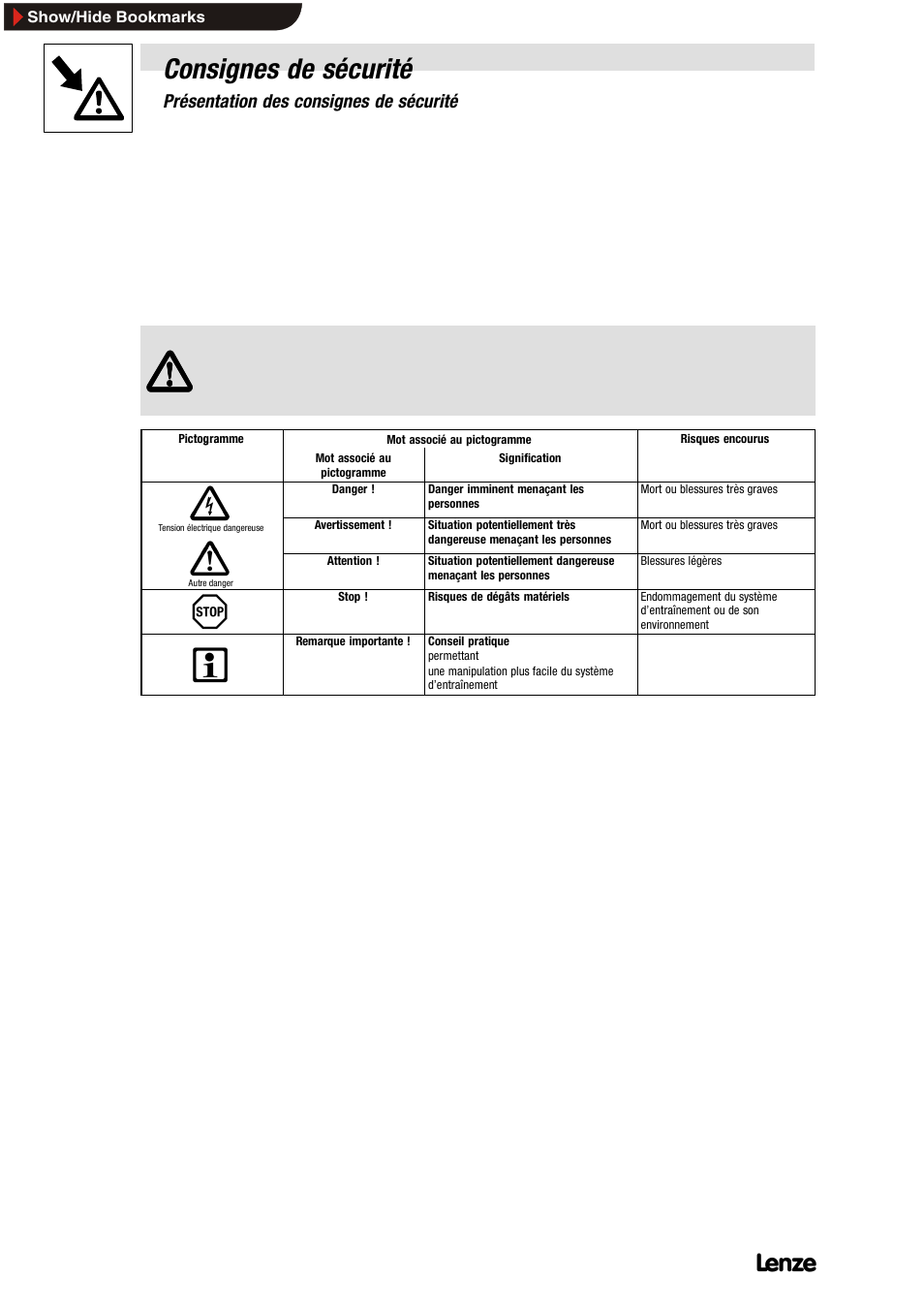 2 consignes de sécurité, 1 présentation des consignes de sécurité, Consignes de sécurité | 2consignes de sécurité | Lenze E93ZWLX User Manual | Page 54 / 77