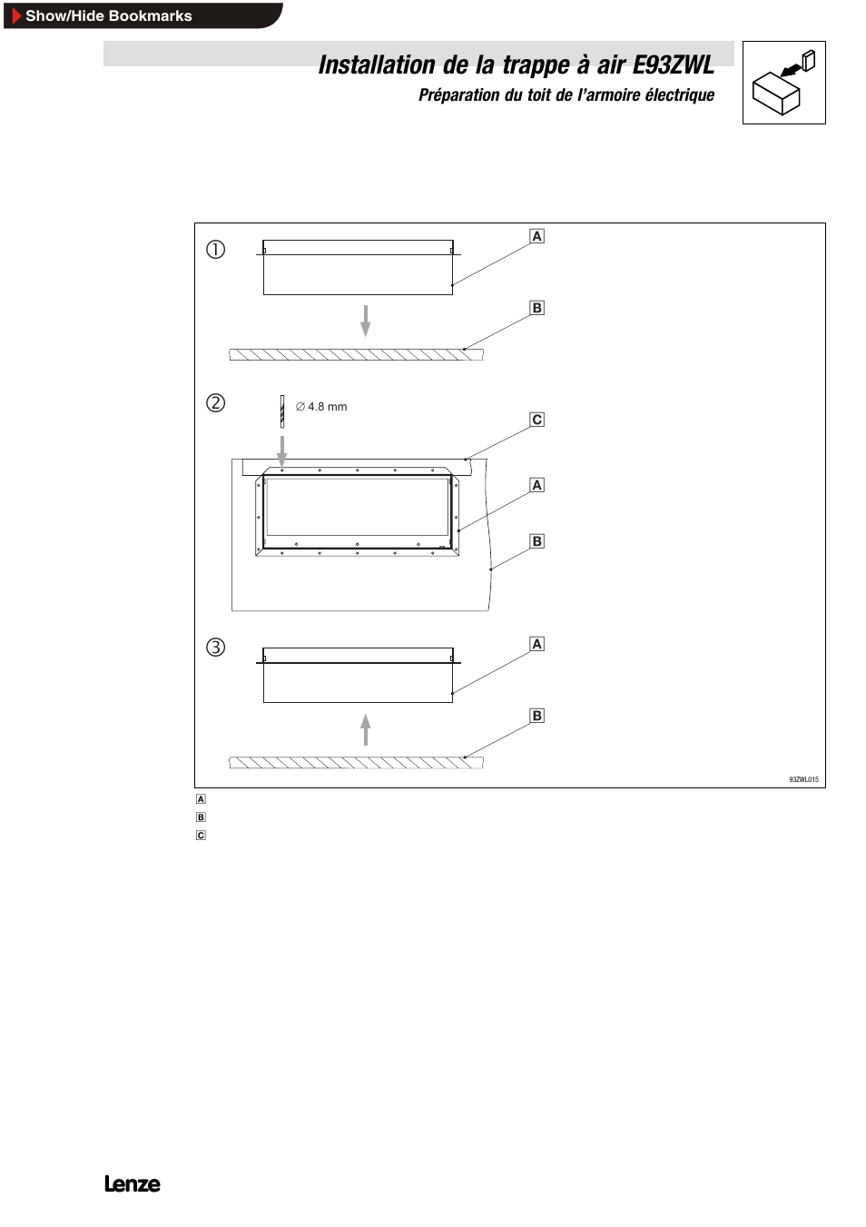 Installation de la trappe à air e93zwl | Lenze E93ZWLX User Manual | Page 59 / 77