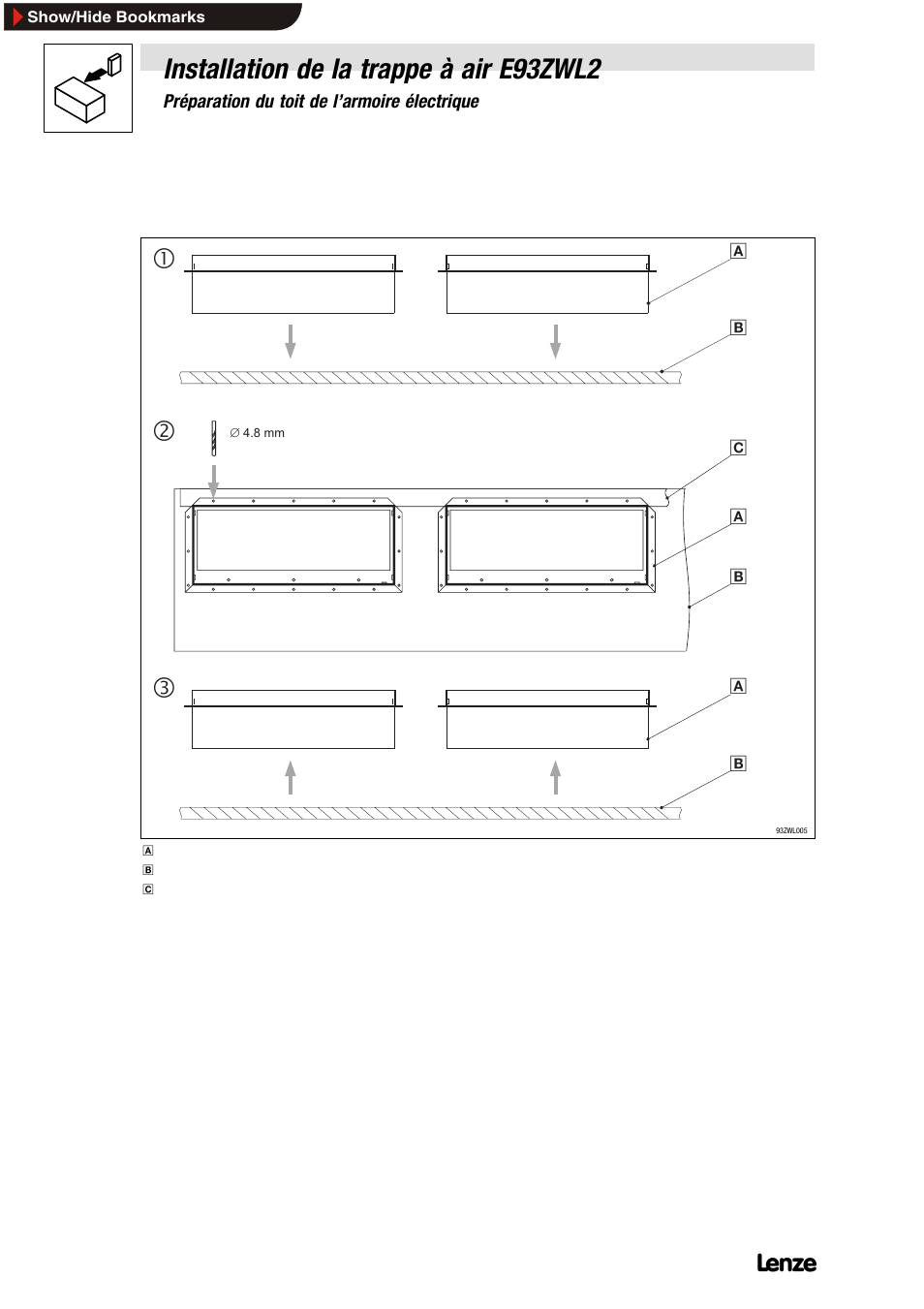 Installation de la trappe à air e93zwl2 | Lenze E93ZWLX User Manual | Page 68 / 77