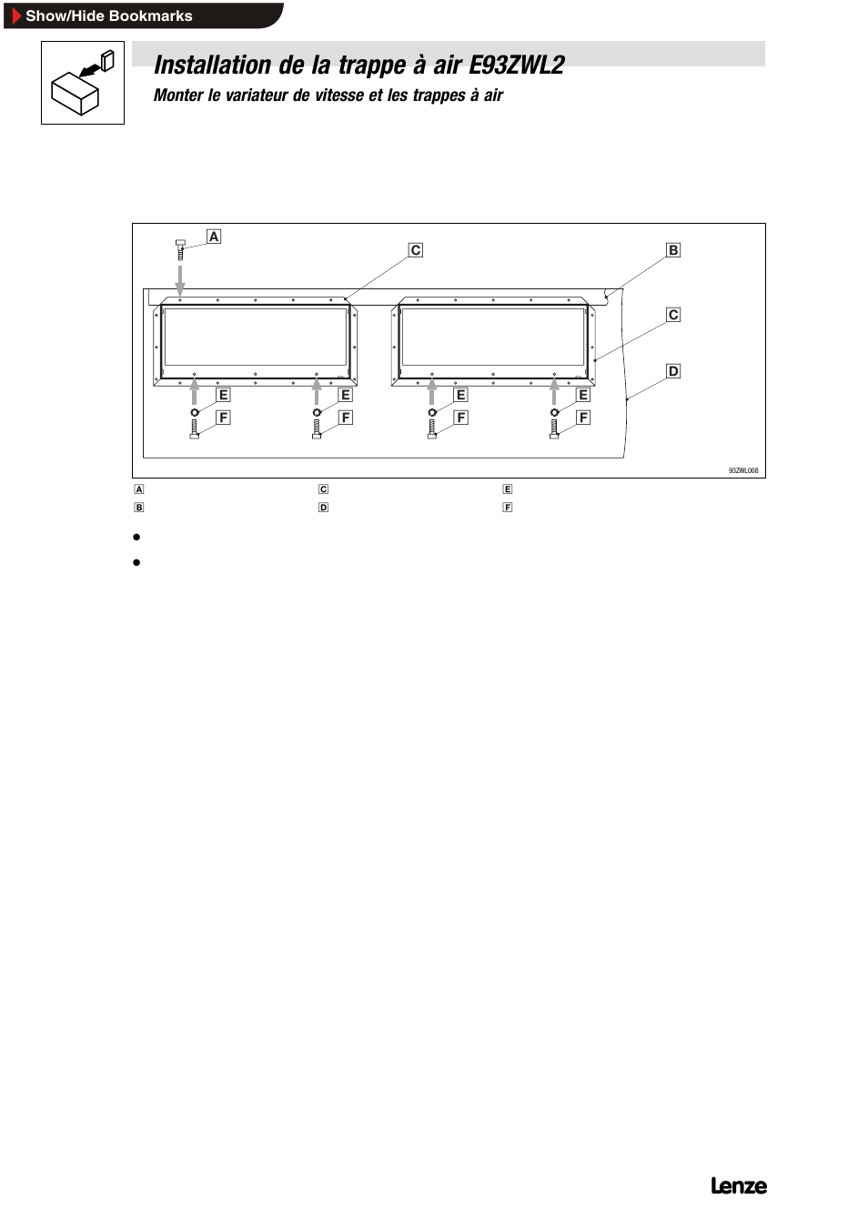 Installation de la trappe à air e93zwl2 | Lenze E93ZWLX User Manual | Page 72 / 77