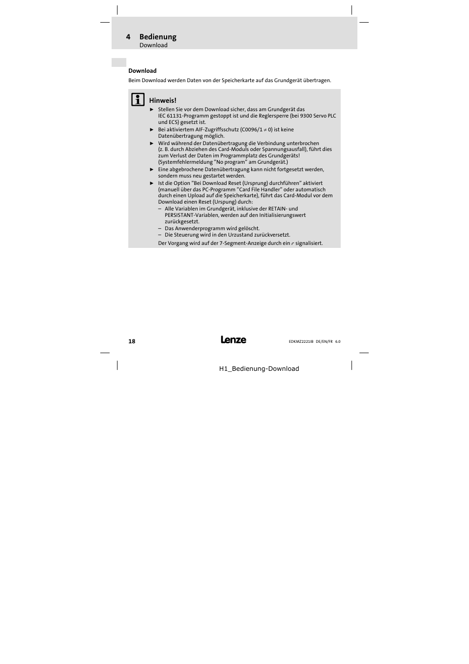 Download, 4bedienung | Lenze EMZ2221IB User Manual | Page 18 / 58