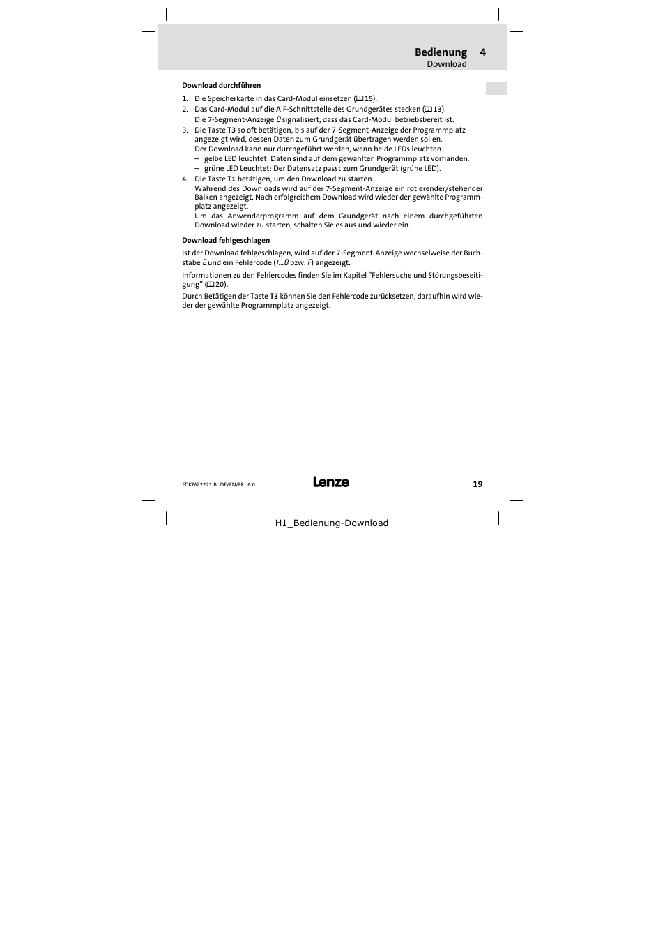Bedienung | Lenze EMZ2221IB User Manual | Page 19 / 58