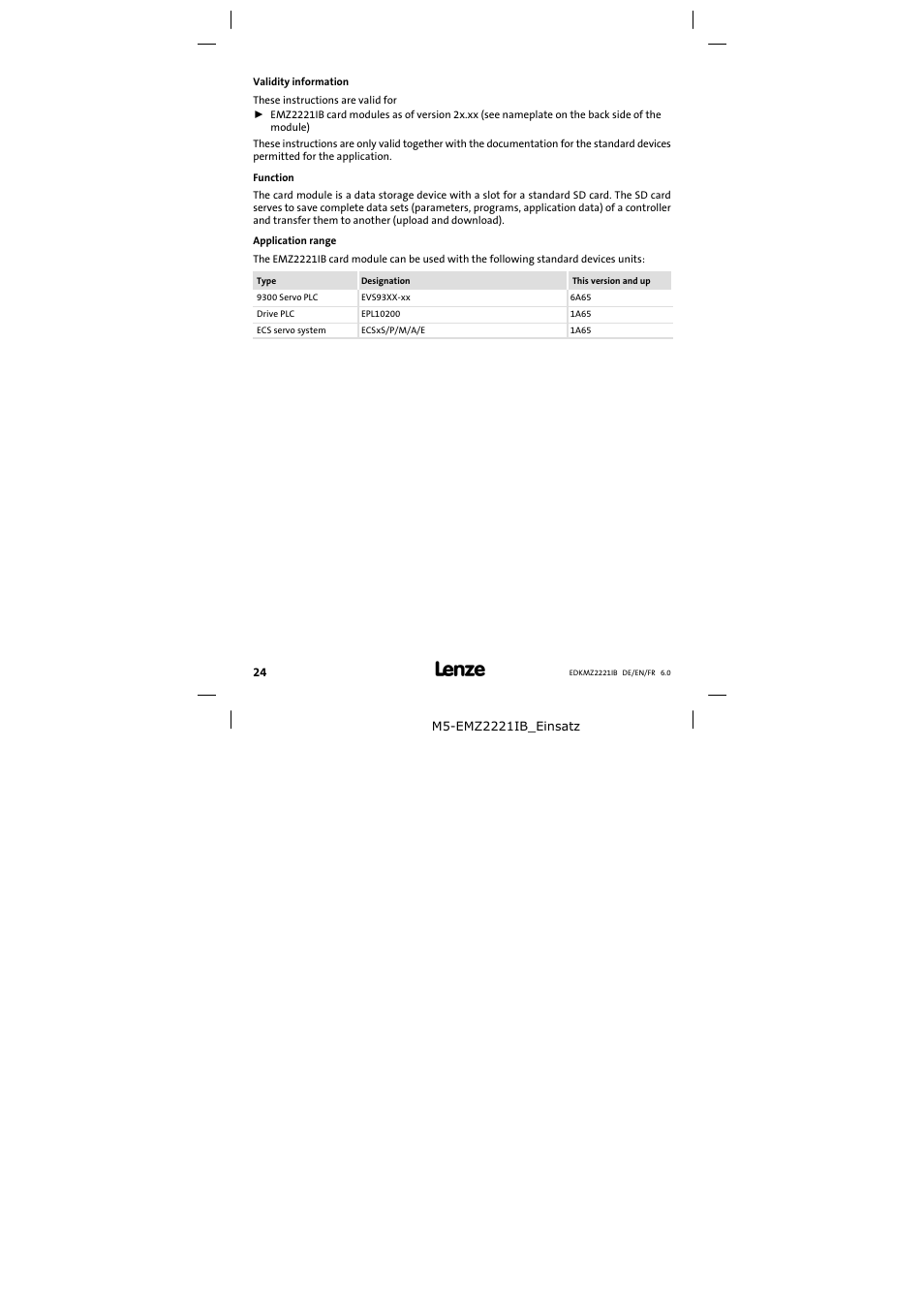 Lenze EMZ2221IB User Manual | Page 24 / 58