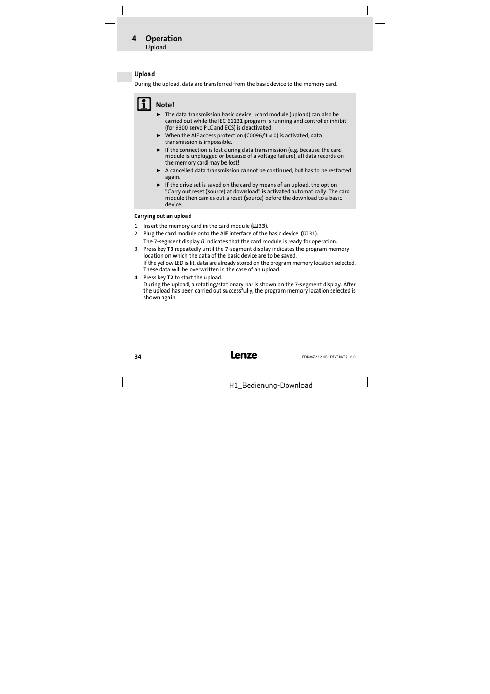Upload, 4operation | Lenze EMZ2221IB User Manual | Page 34 / 58