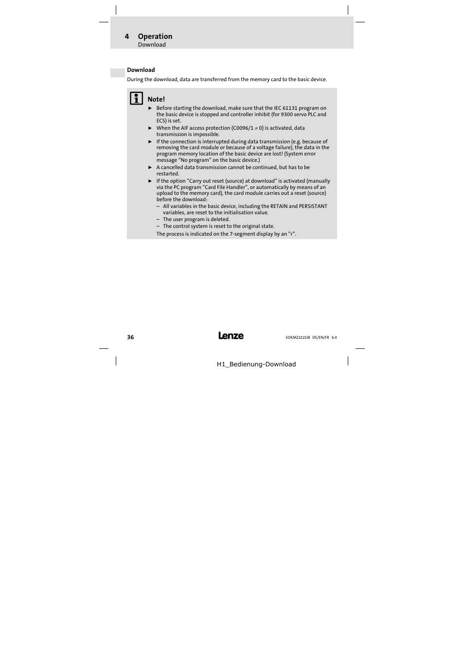 Download, 4operation | Lenze EMZ2221IB User Manual | Page 36 / 58