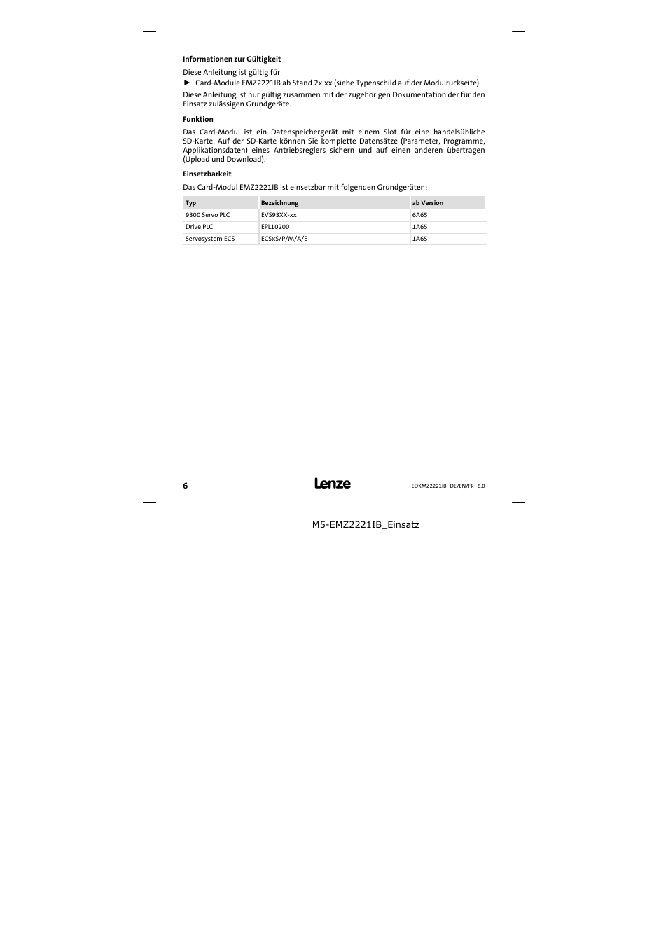 Lenze EMZ2221IB User Manual | Page 6 / 58