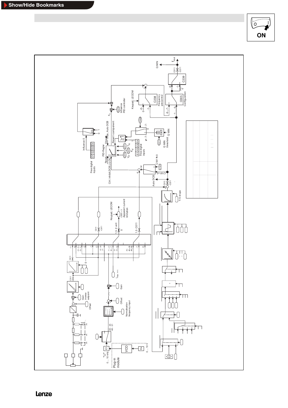 Commissioning, Show/hide bookmarks, C 051 = posi ti ve) + if x < w | Lenze 8200 Frequency inverters User Manual | Page 122 / 311