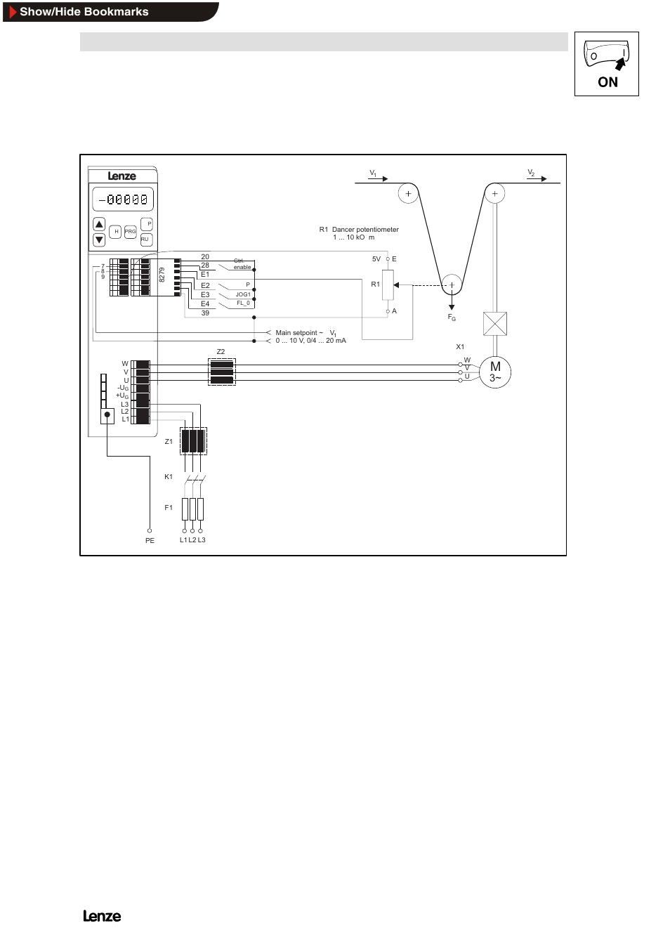 3 dancer-position control (line drive), Dancer-position control (line drive), Commissioning | Show/hide bookmarks | Lenze 8200 Frequency inverters User Manual | Page 128 / 311