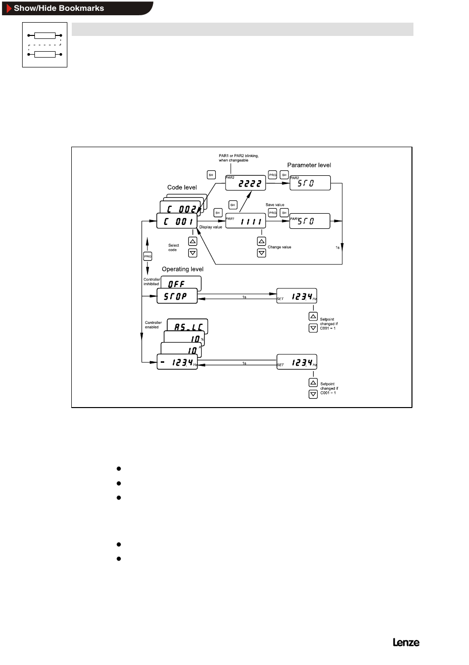 2 structure of the operating program, 1 operating level, 2 code level | Structure of the operating program, Operating level, Code level, Configuration | Lenze 8200 Frequency inverters User Manual | Page 141 / 311