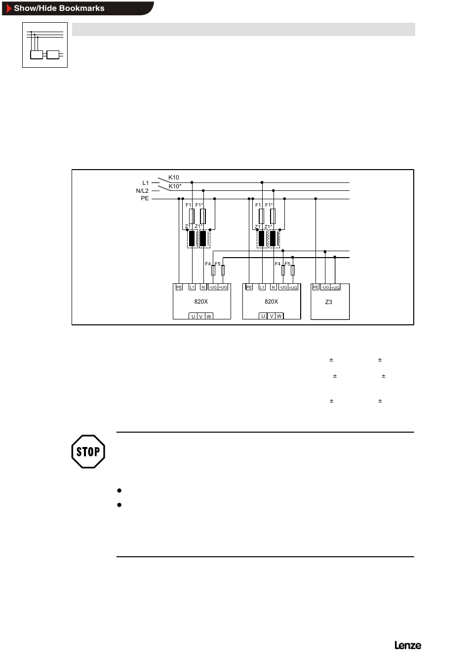 5 decentral supply, 1 decentral supply for 820x, Decentral supply | Decentral supply for 820x, Network of several drives, Stop | Lenze 8200 Frequency inverters User Manual | Page 259 / 311