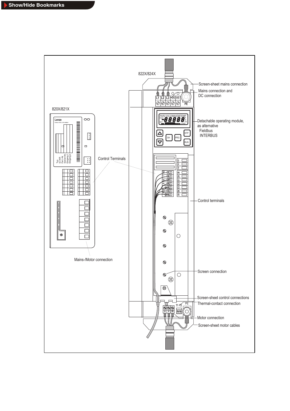 Front view, Show/hide bookmarks | Lenze 8200 Frequency inverters User Manual | Page 4 / 311
