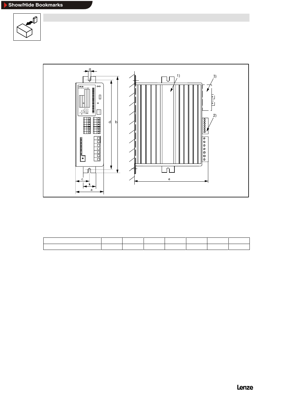 3 types 8211 to 8214, Types 8211 to 8214, Installation | Show/hide bookmarks, Insert the fixing rail here for side assembly | Lenze 8200 Frequency inverters User Manual | Page 61 / 311