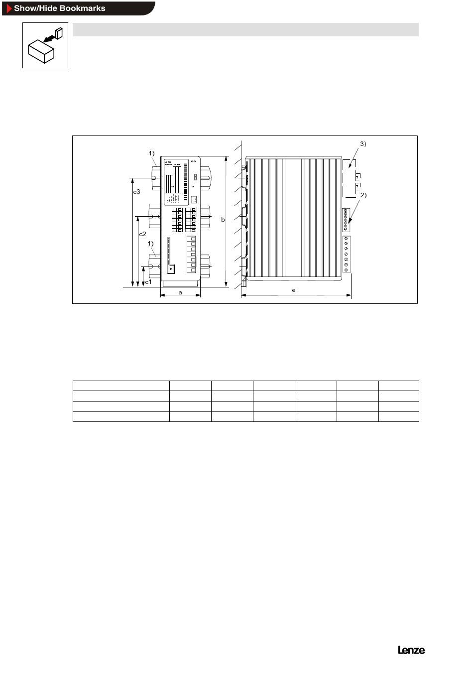 3 din-rail assembly, 1 types 8201 to 8204, Din-rail assembly | Types 8201 to 8204, Installation, Show/hide bookmarks | Lenze 8200 Frequency inverters User Manual | Page 65 / 311