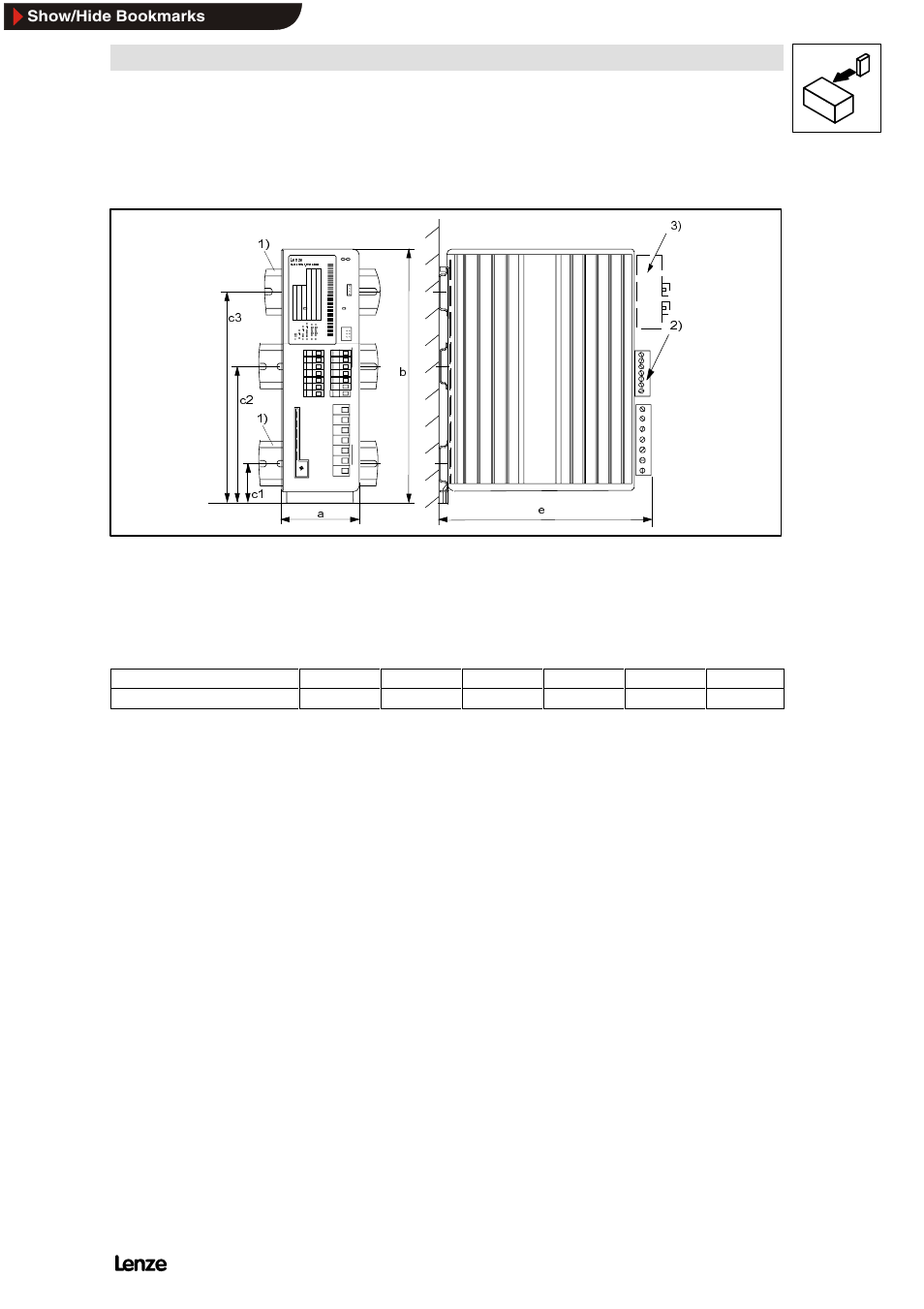 2 types 8211 to 8214, Types 8211 to 8214, Installation | Show/hide bookmarks, Assembly on two din rails required | Lenze 8200 Frequency inverters User Manual | Page 66 / 311
