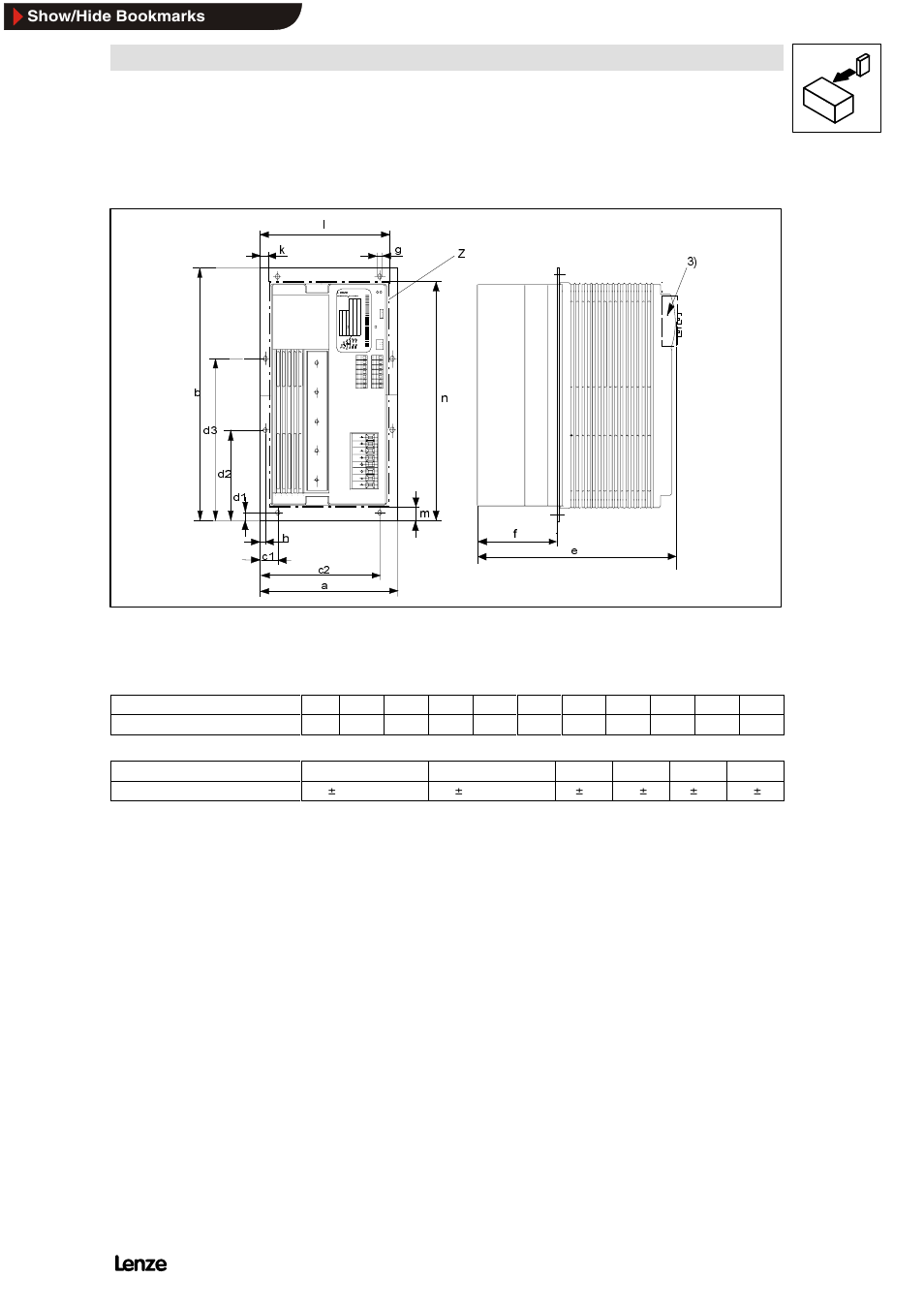 1 types 8215 to 8218, Types 8215 to 8218, Installation | Show/hide bookmarks | Lenze 8200 Frequency inverters User Manual | Page 68 / 311