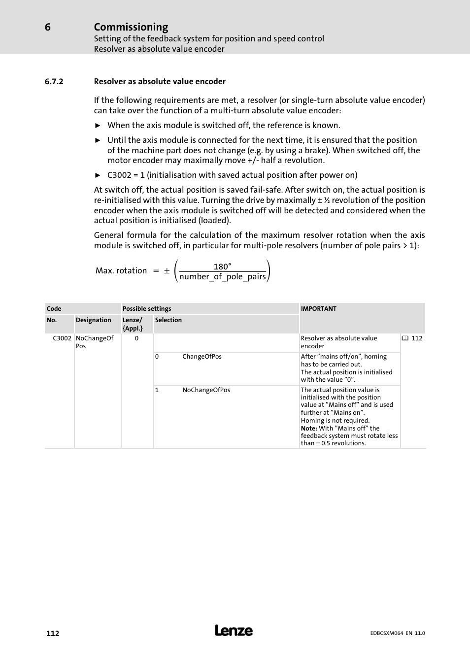 2 resolver as absolute value encoder, Resolver as absolute value encoder, Commissioning | Lenze ECSCMxxx User Manual | Page 112 / 375