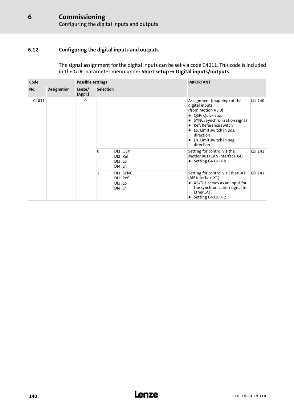 12 configuring the digital inputs and outputs, Commissioning | Lenze ECSCMxxx User Manual | Page 140 / 375