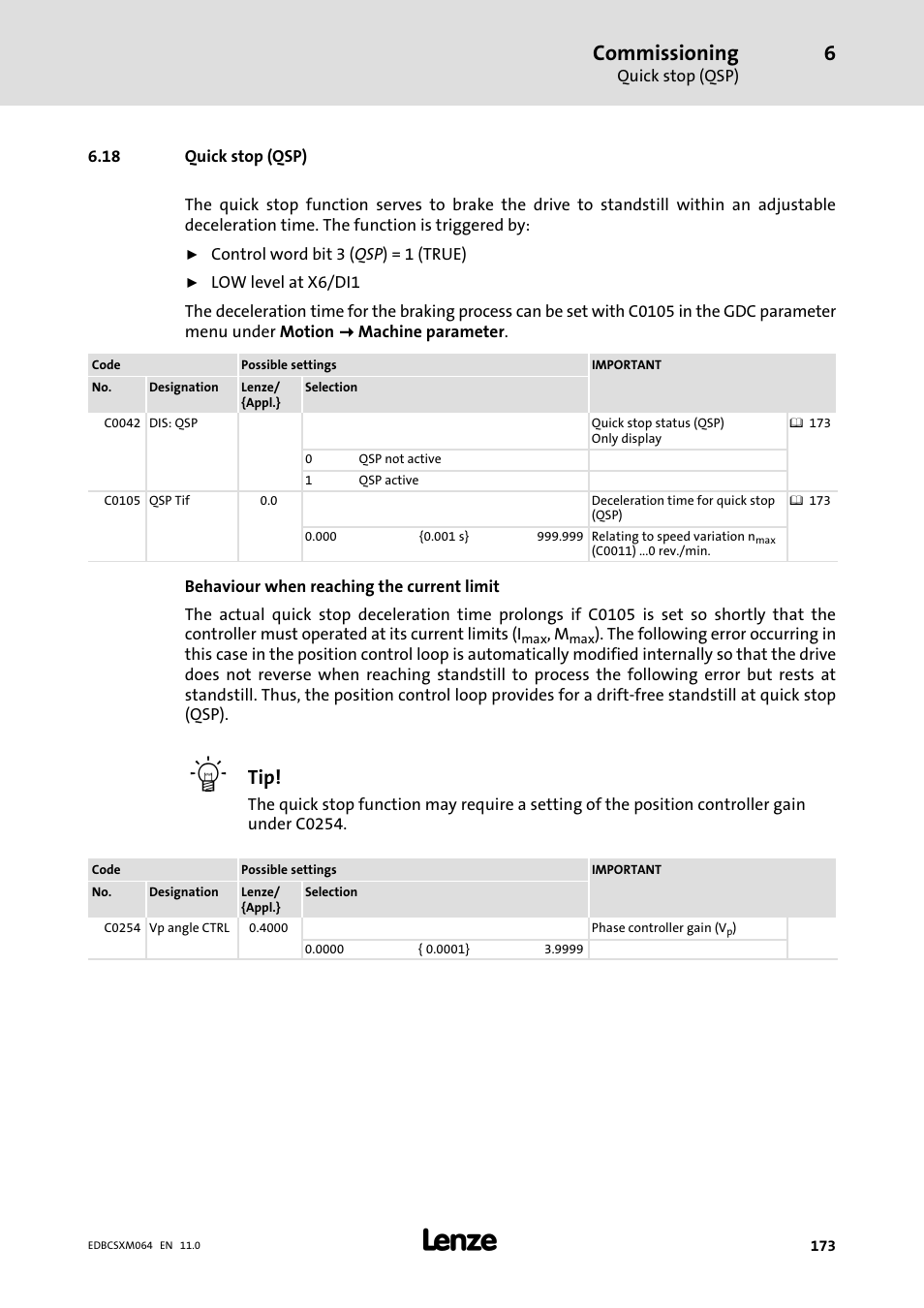 18 quick stop (qsp), Commissioning | Lenze ECSCMxxx User Manual | Page 173 / 375