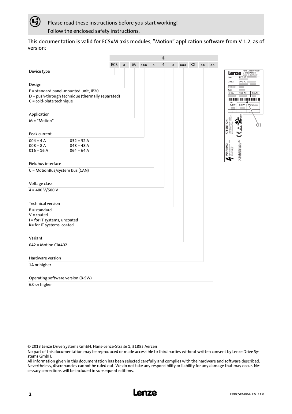 This documentation is valid for | Lenze ECSCMxxx User Manual | Page 2 / 375