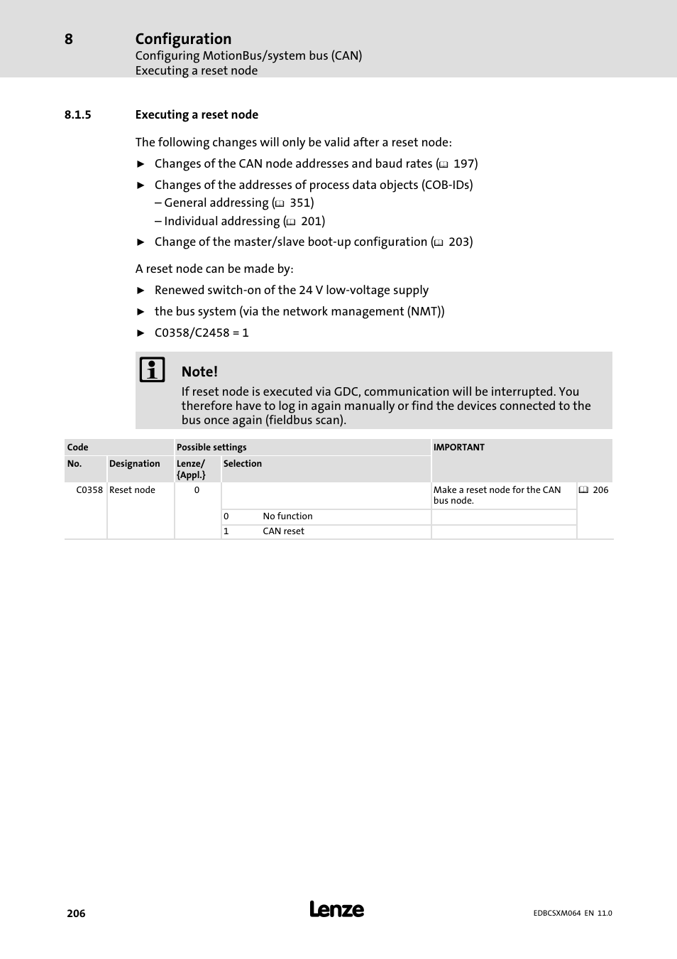 5 executing a reset node, Executing a reset node, Configuration | Lenze ECSCMxxx User Manual | Page 206 / 375