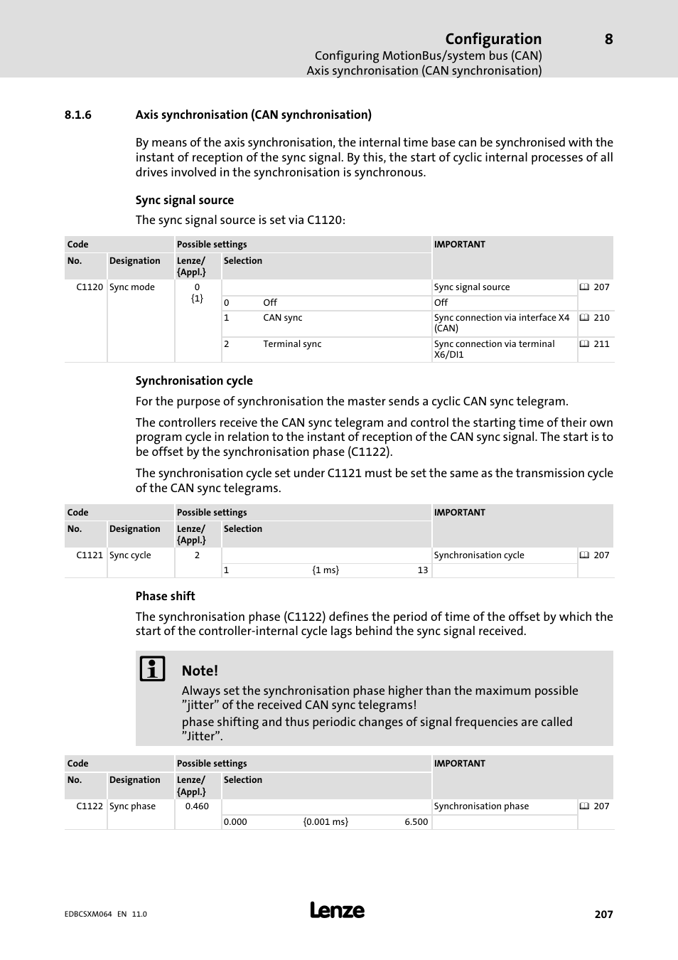 6 axis synchronisation (can synchronisation), Axis synchronisation (can synchronisation), Configuration | Lenze ECSCMxxx User Manual | Page 207 / 375