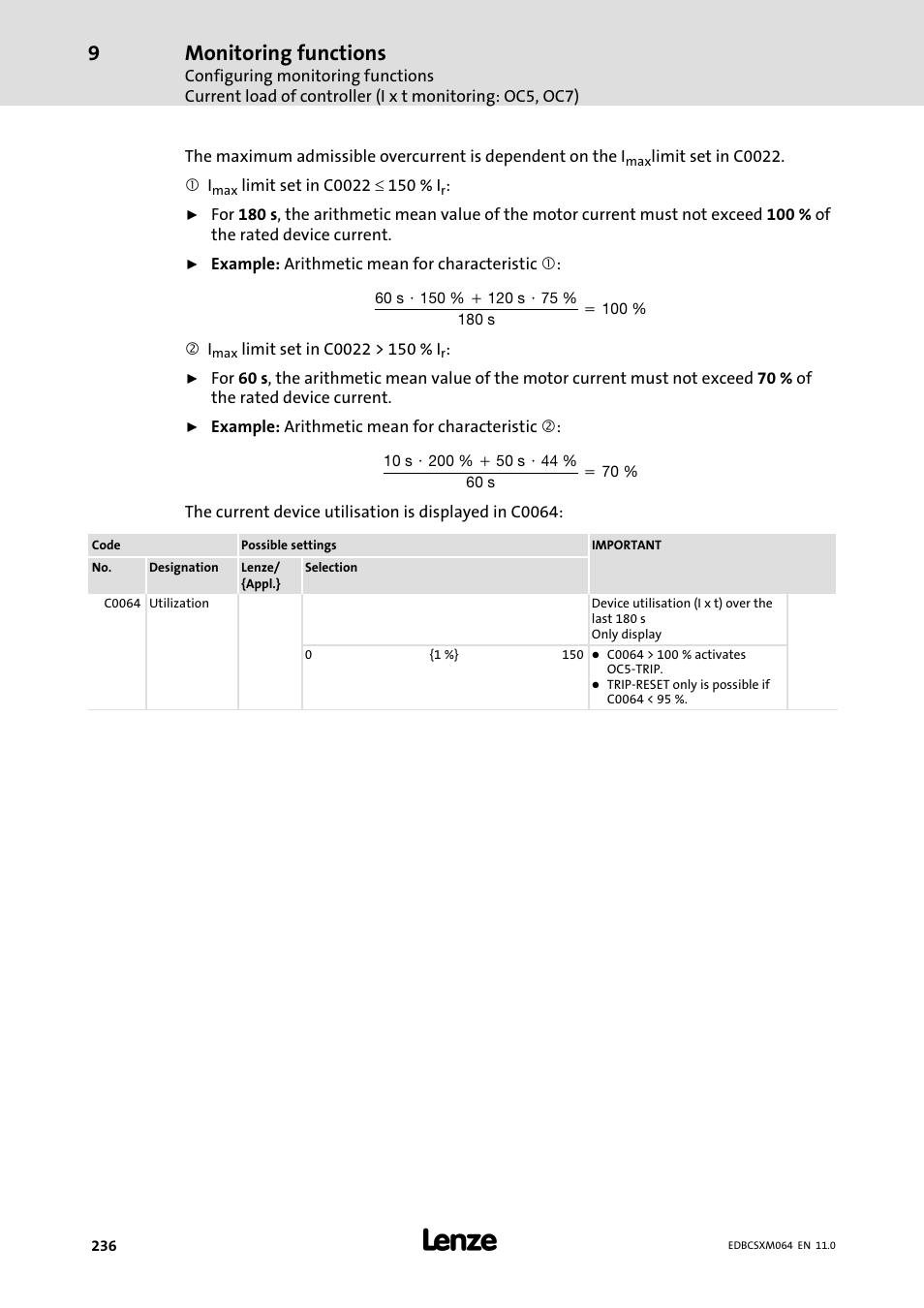 Monitoring functions | Lenze ECSCMxxx User Manual | Page 236 / 375