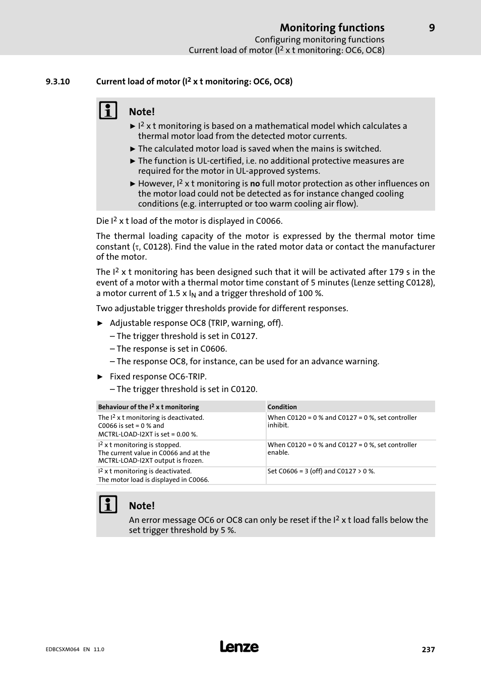 Monitoring functions | Lenze ECSCMxxx User Manual | Page 237 / 375