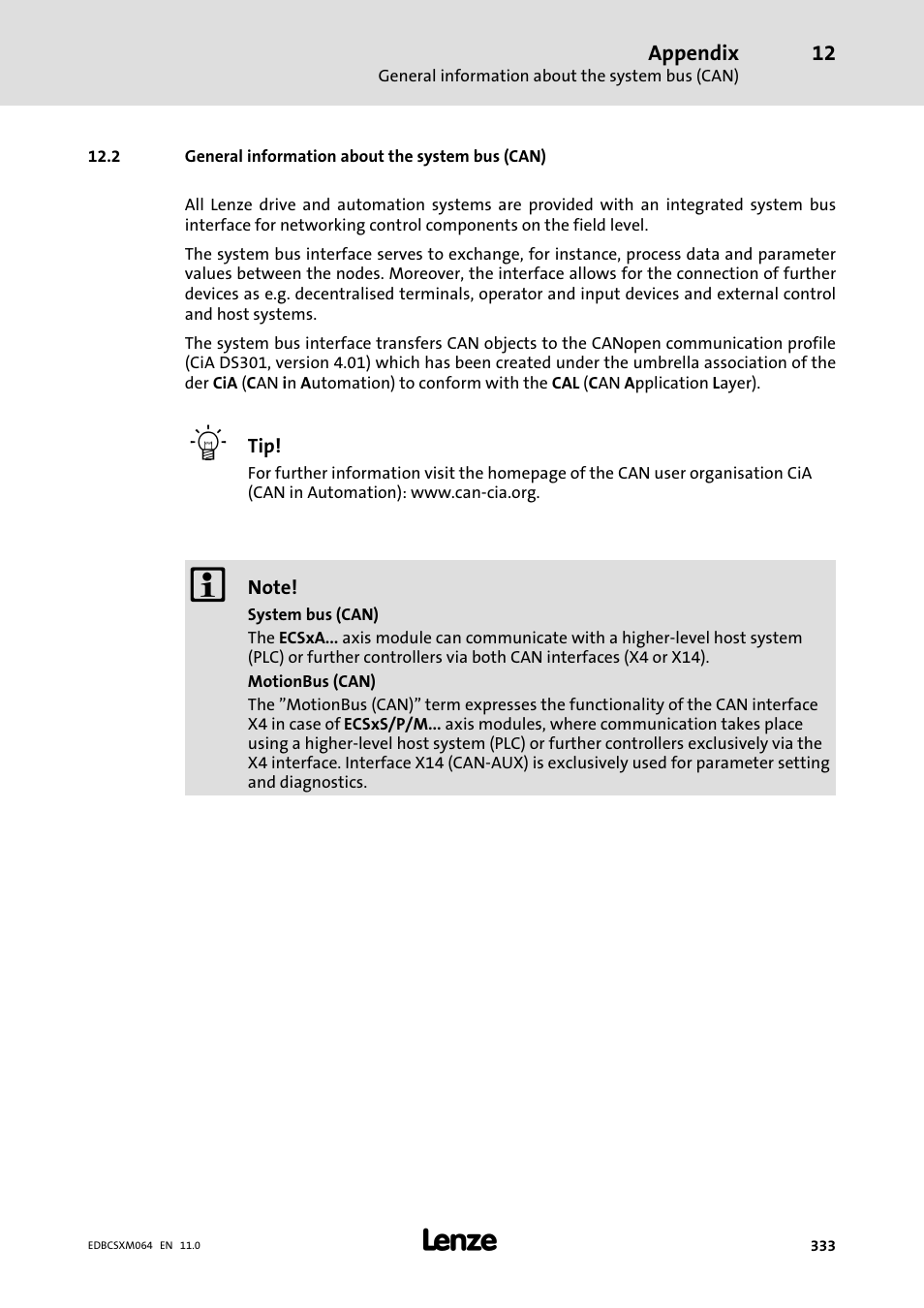 2 general information about the system bus (can) | Lenze ECSCMxxx User Manual | Page 333 / 375