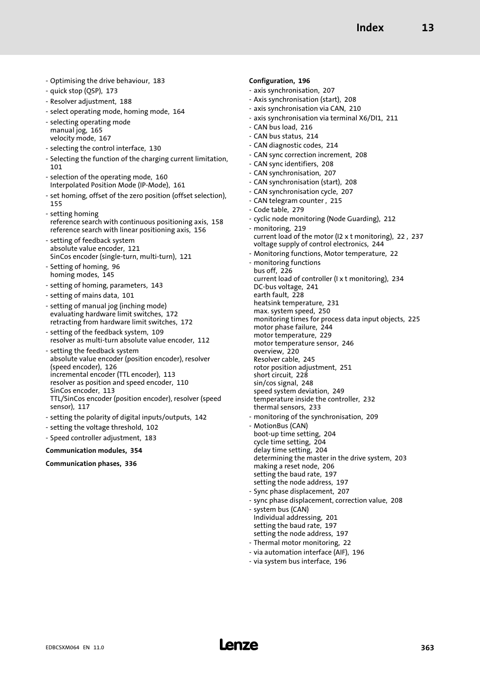 Index 13 | Lenze ECSCMxxx User Manual | Page 363 / 375