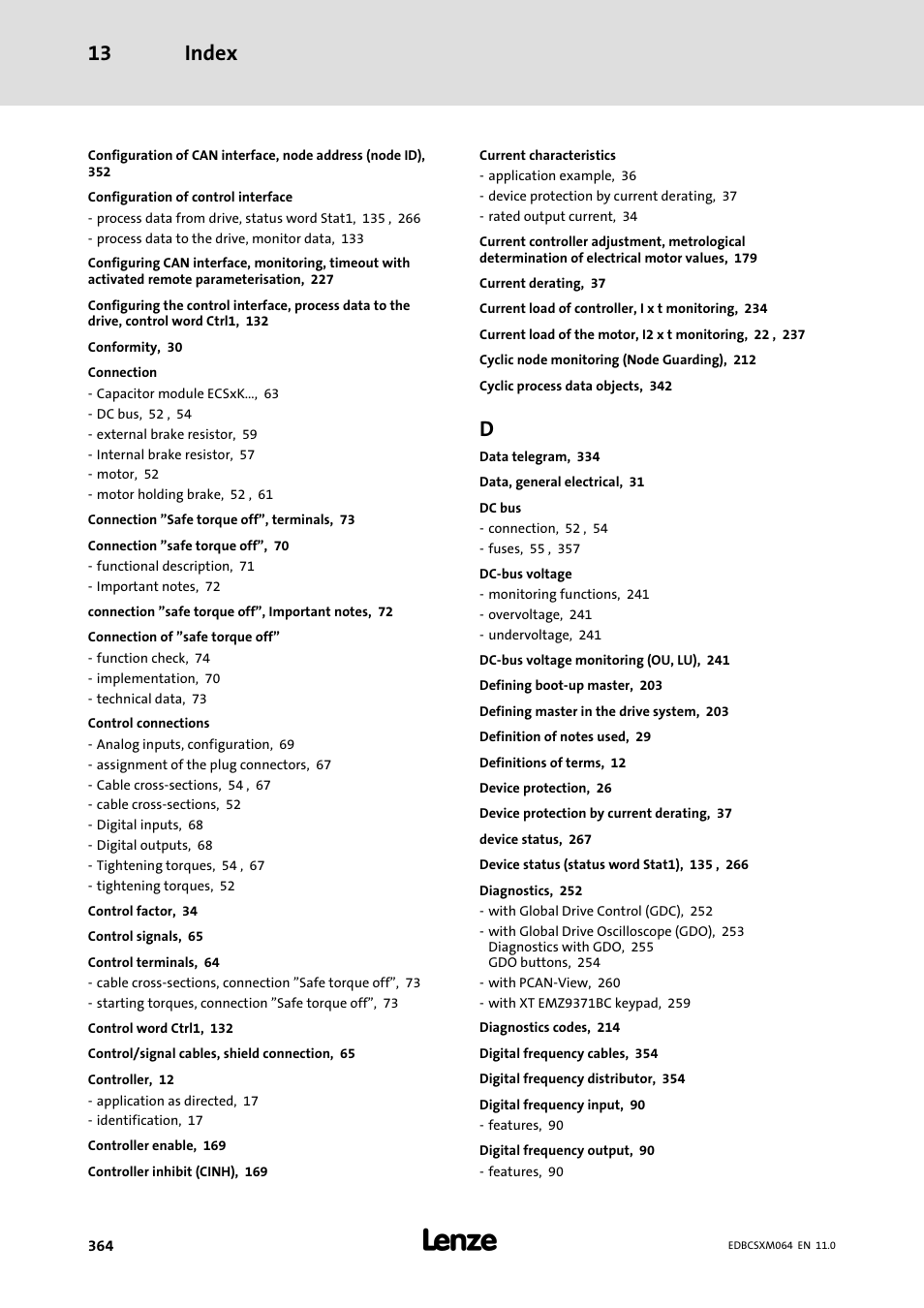 Index 13 | Lenze ECSCMxxx User Manual | Page 364 / 375