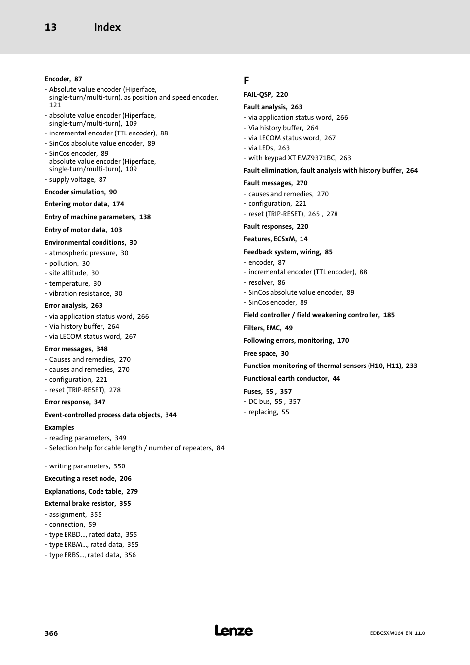 Index 13 | Lenze ECSCMxxx User Manual | Page 366 / 375