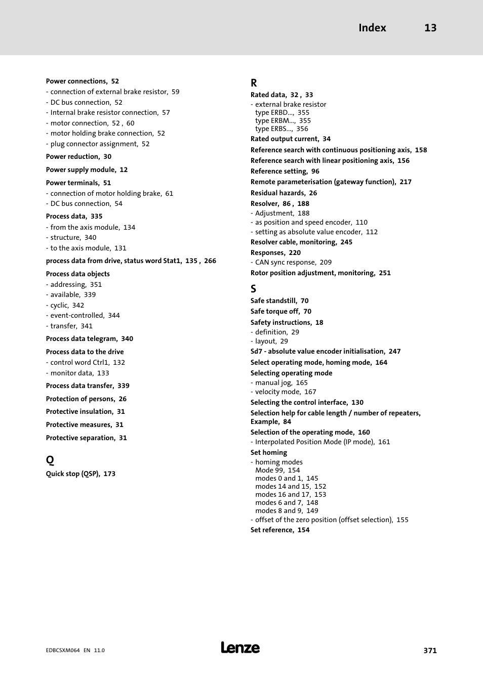 Index 13 | Lenze ECSCMxxx User Manual | Page 371 / 375