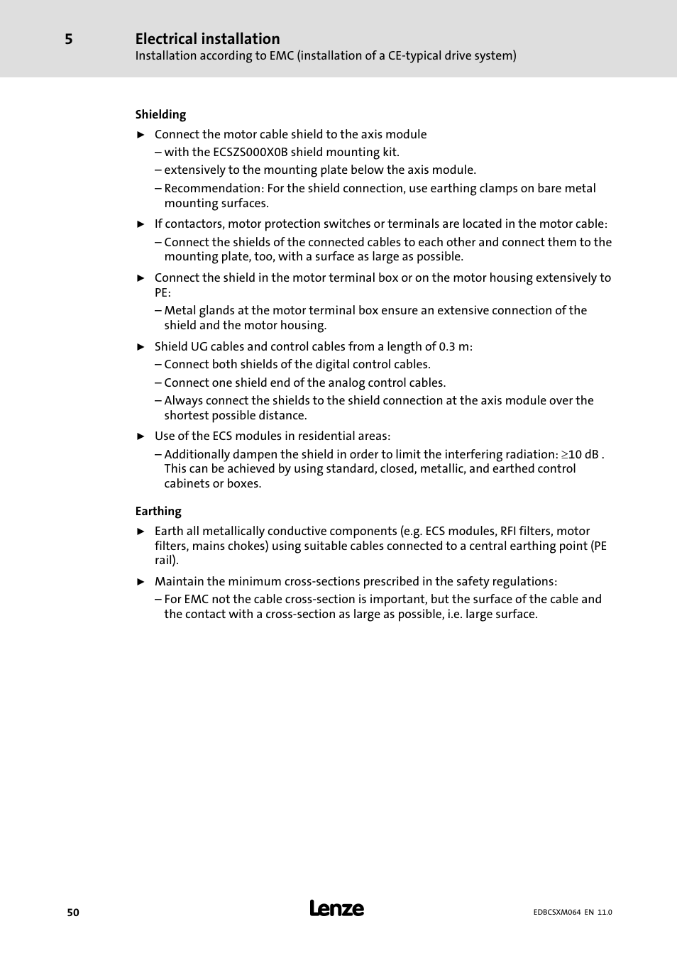 Electrical installation | Lenze ECSCMxxx User Manual | Page 50 / 375