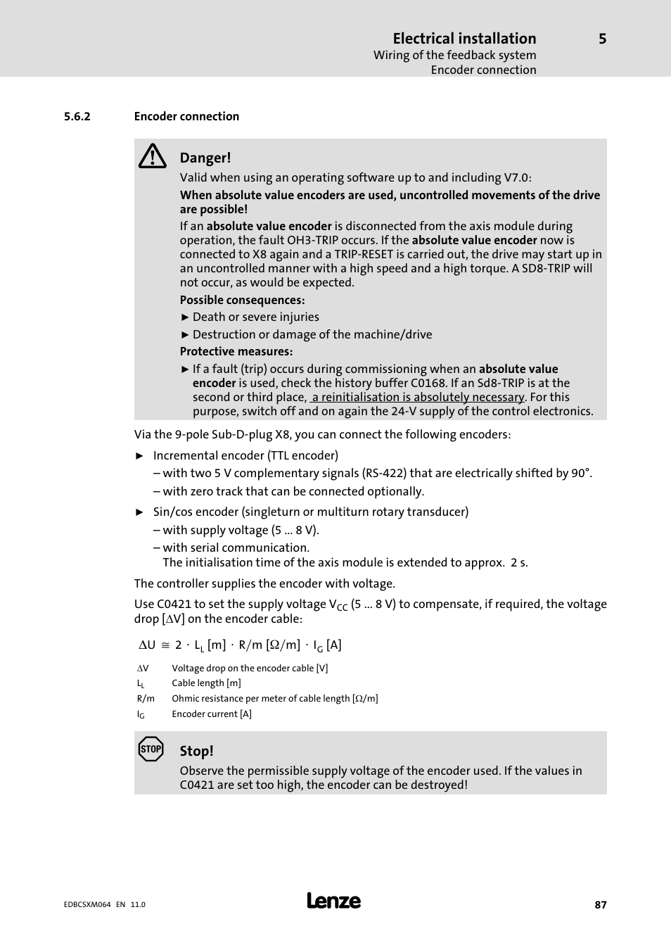 2 encoder connection, Encoder connection, Electrical installation | Lenze ECSCMxxx User Manual | Page 87 / 375