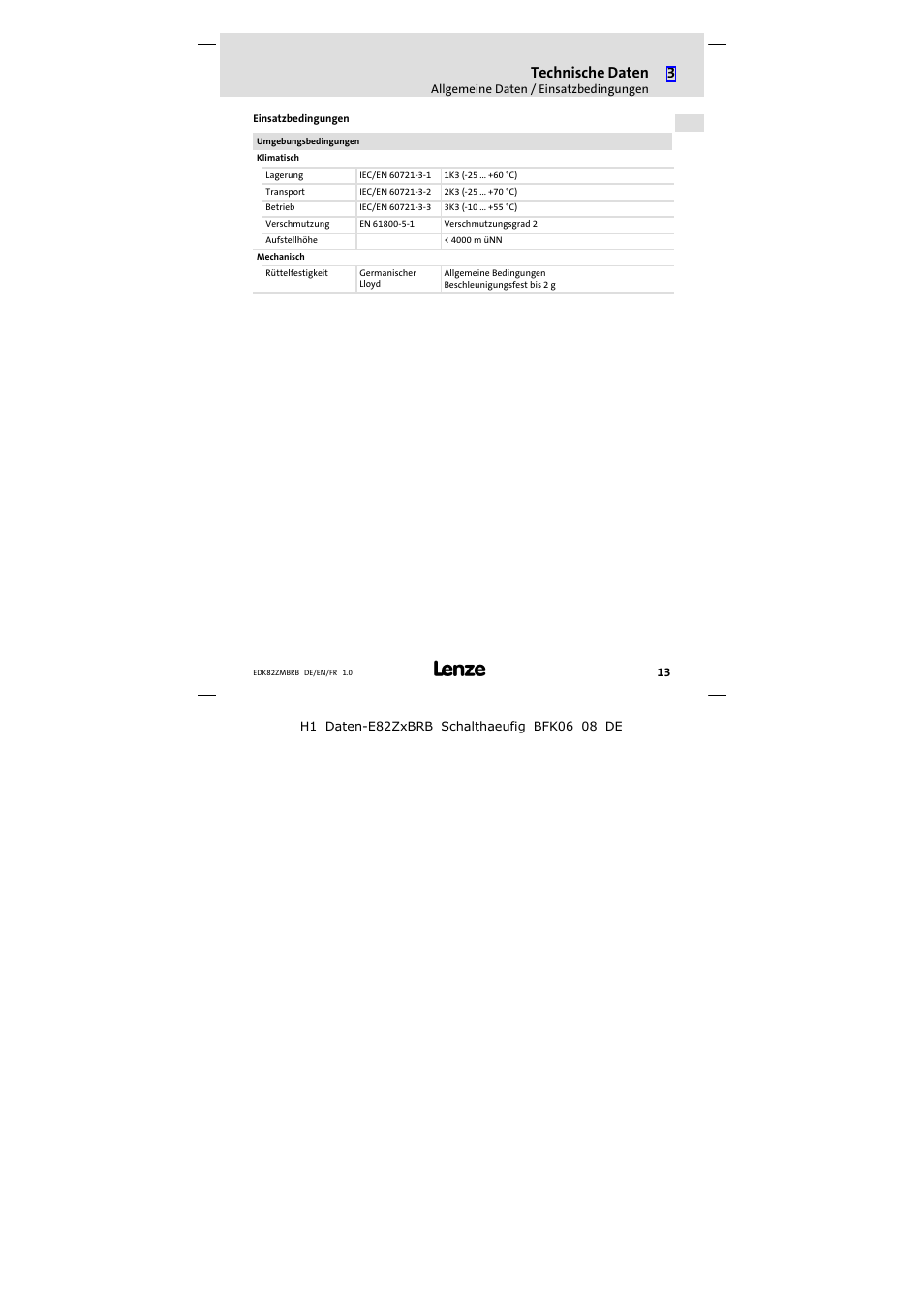 Technische daten | Lenze E82ZMBRB User Manual | Page 13 / 58
