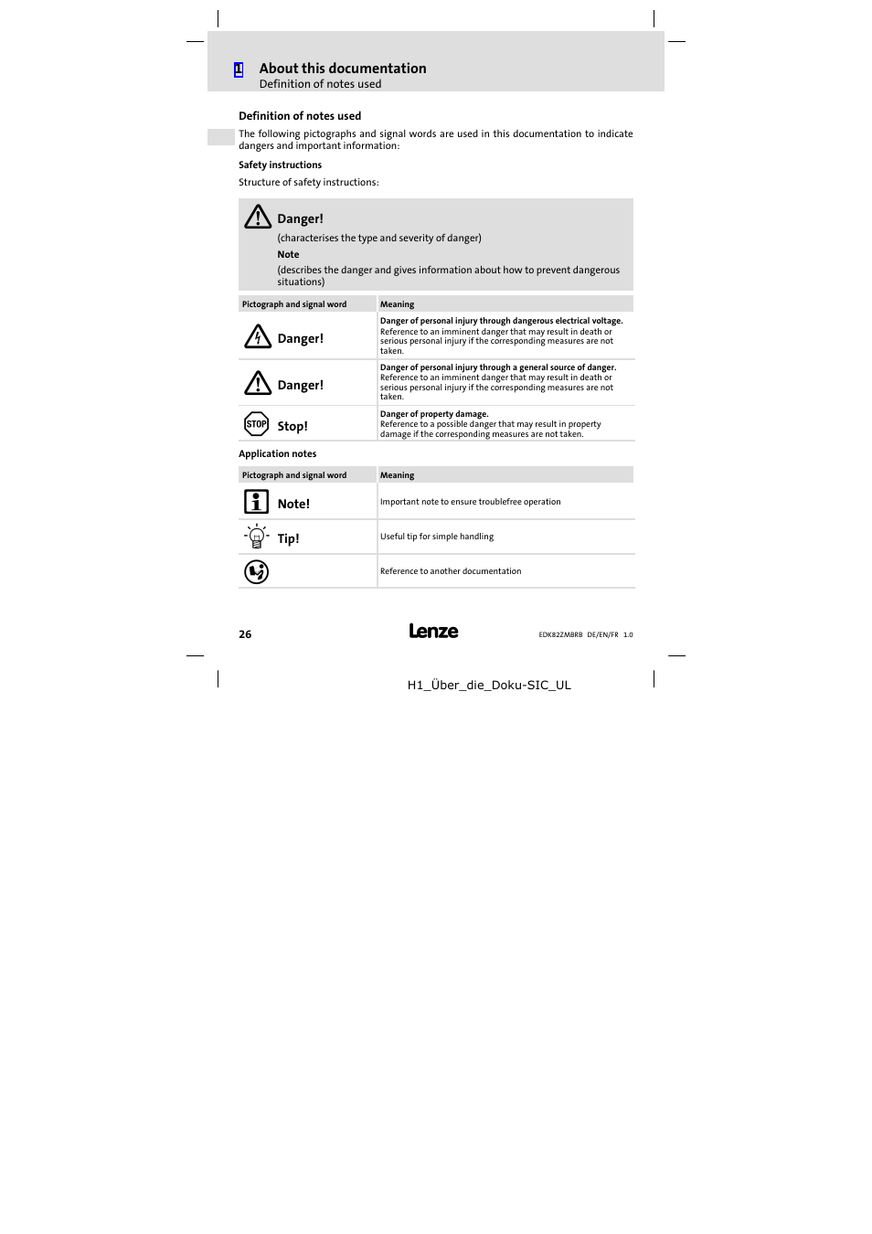 Definition of notes used | Lenze E82ZMBRB User Manual | Page 26 / 58
