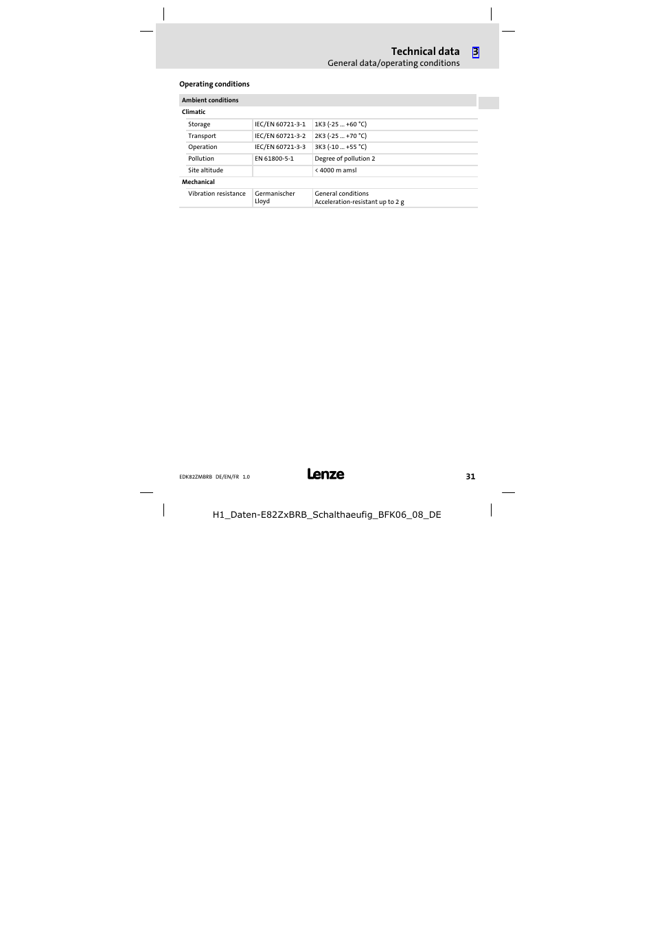 Technical data | Lenze E82ZMBRB User Manual | Page 31 / 58