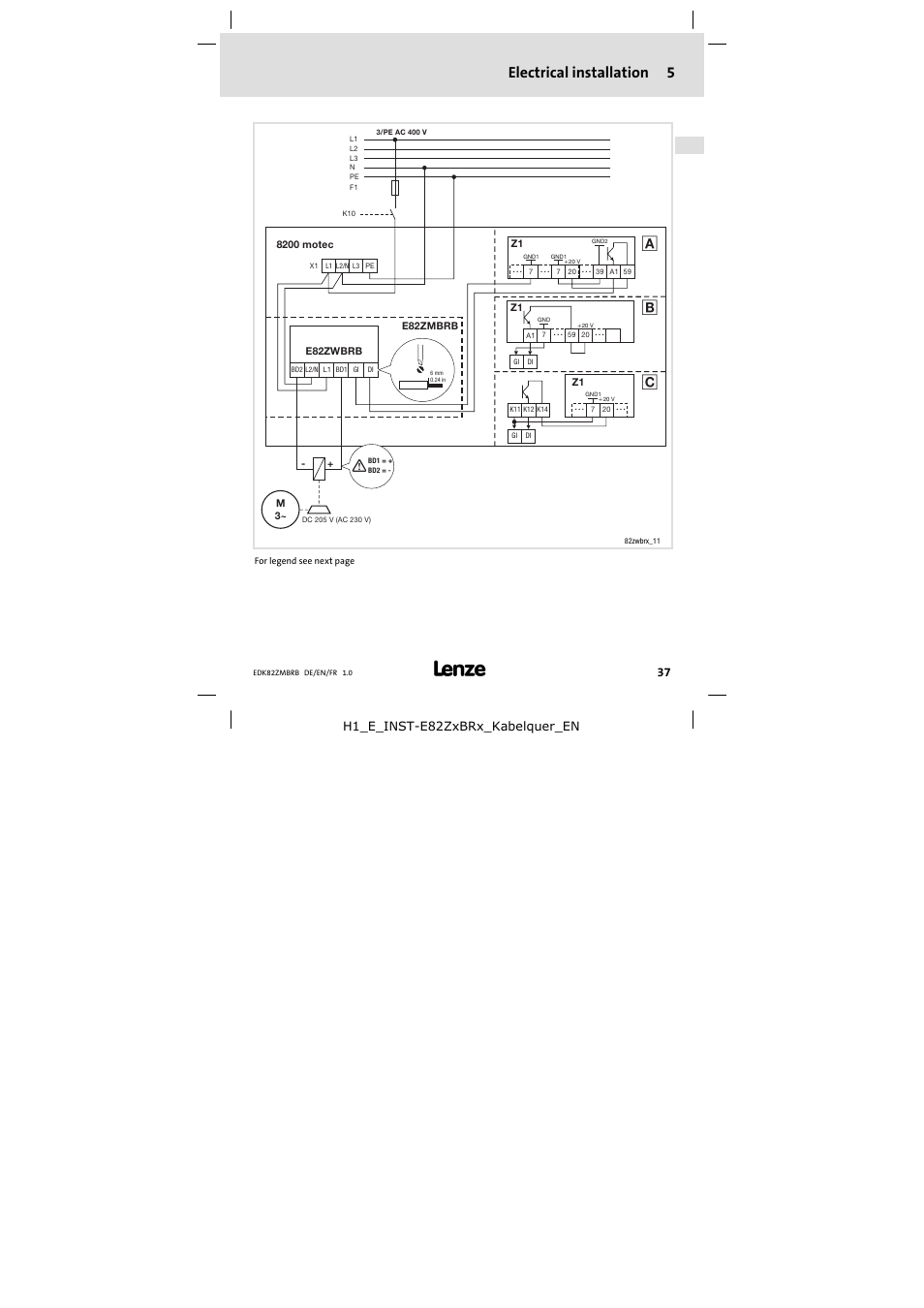 5 electrical installation, Electrical installation, Electrical installation 5 | Lenze E82ZMBRB User Manual | Page 37 / 58