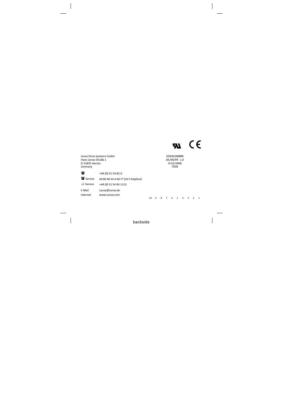 Lenze E82ZMBRB User Manual | Page 58 / 58