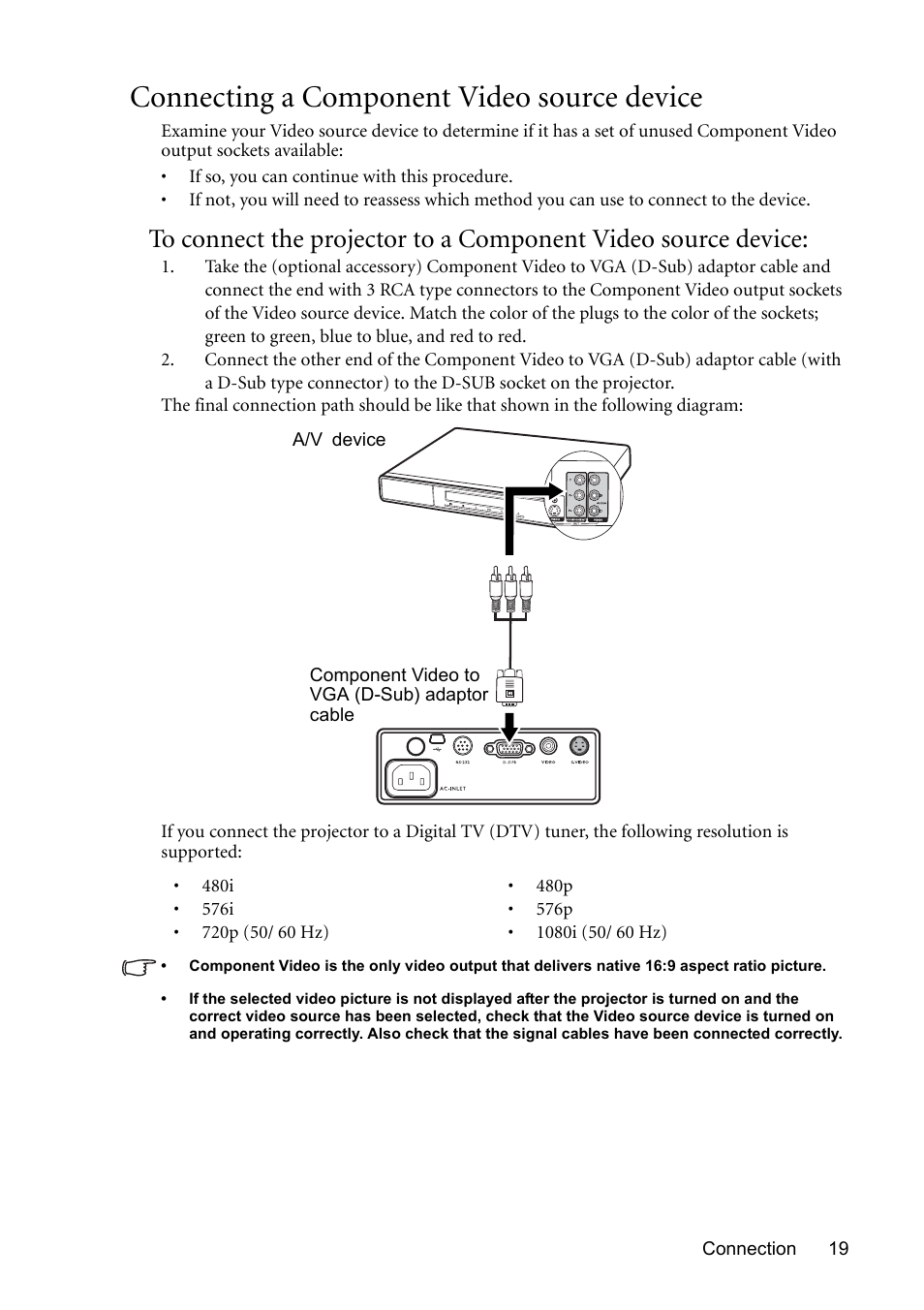 Connecting a component video source device | BenQ MP510 User Manual | Page 19 / 51